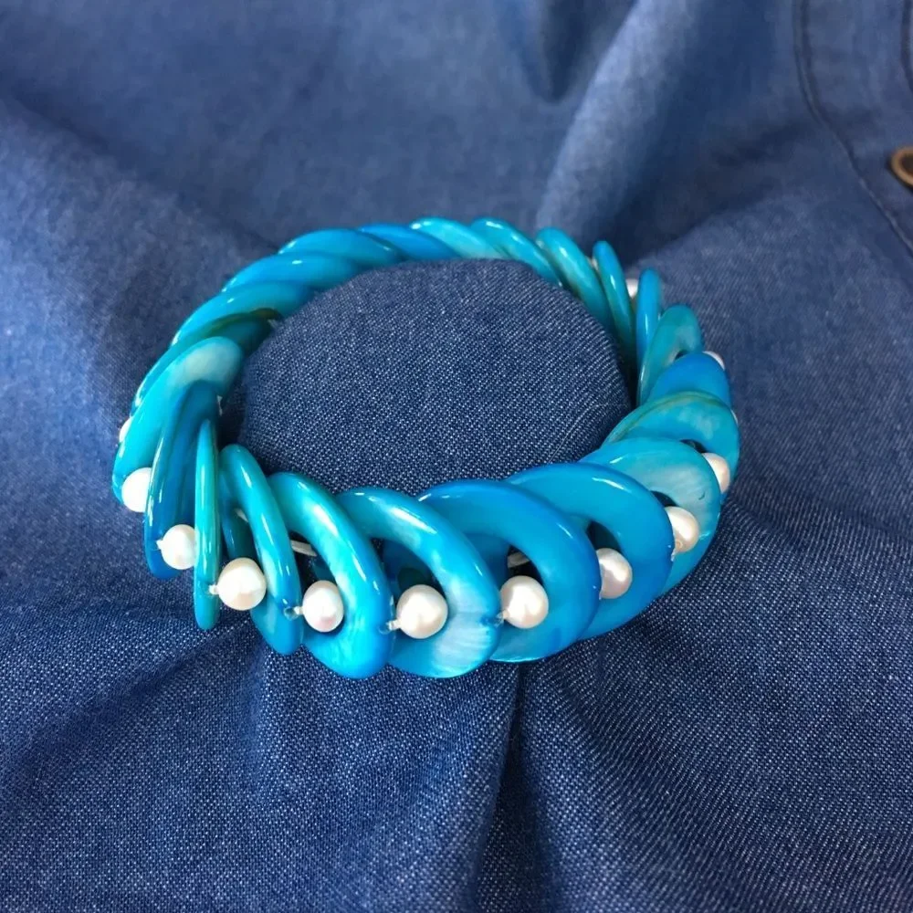 Turquoise Black Brown Shell Pearl stretch‎ Bracelet